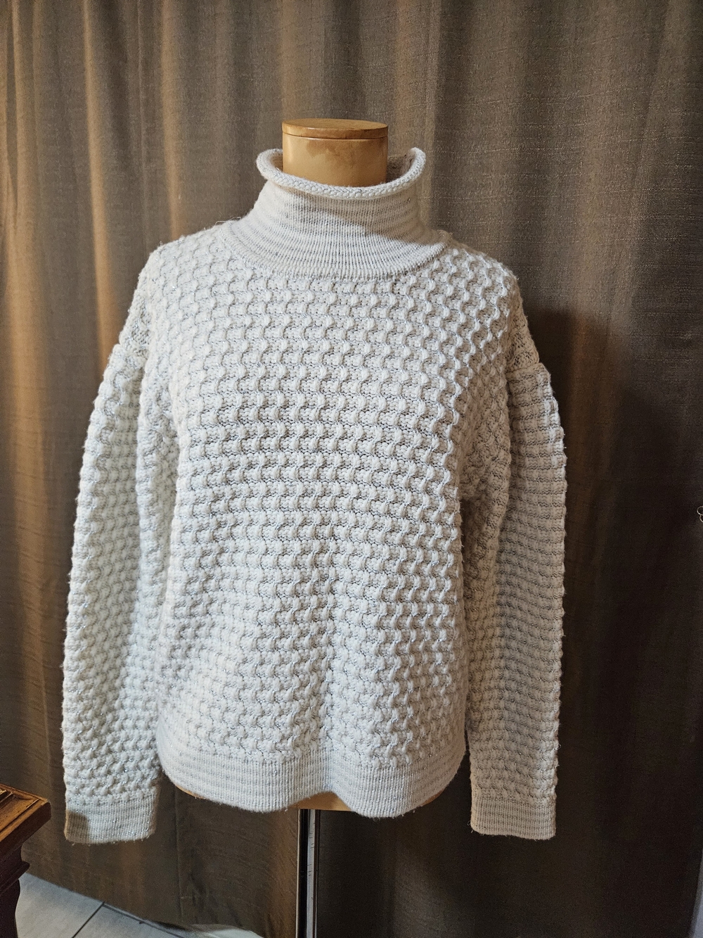 Cream Turtleneck Waffle-Knit Sweater - Kinross Women's